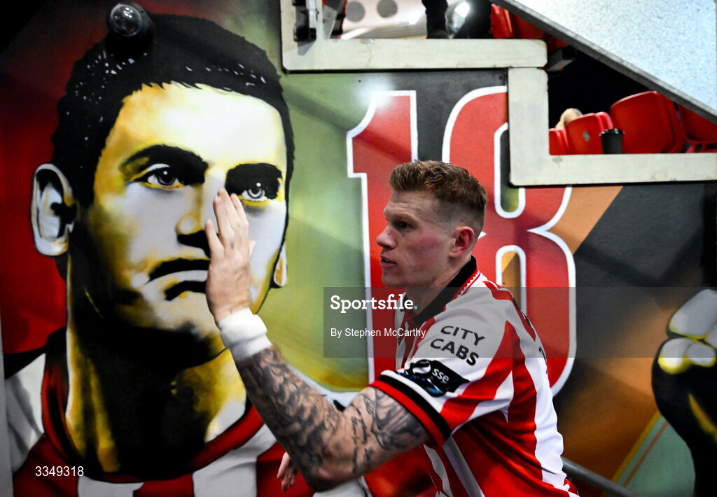 6 February 2026; James McClean of Derry City celebrates after the SSE Airtricity Men's Premier Division match between Derry City and Sligo Rovers at The Ryan McBride Brandywell Stadium in Derry. Photo by Stephen McCarthy/Sportsfile