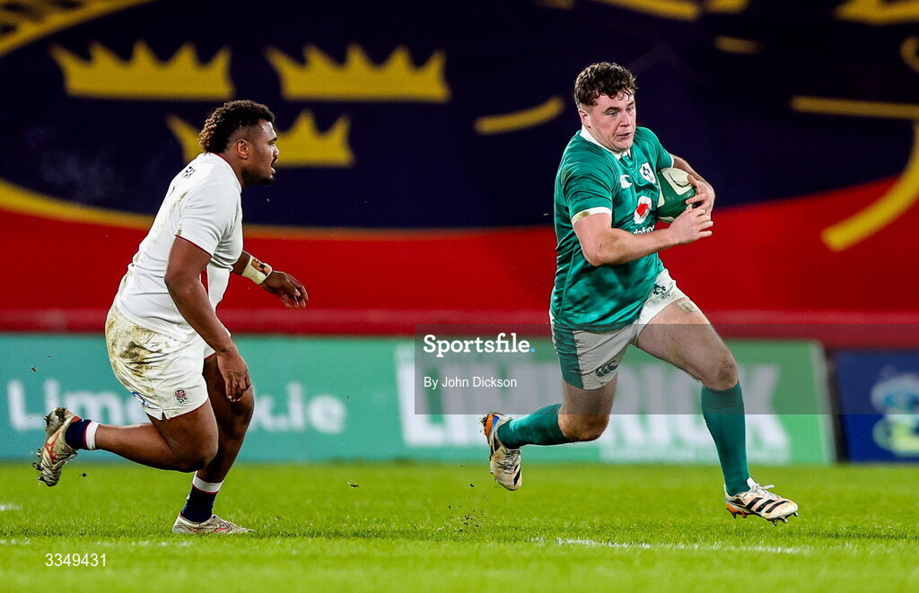 6 February 2026; Gus McCarthy in action during the representative fixture rugby union match between Ireland XV and England A at Thomond Park in Limerick. Photo by John Dickson/Sportsfile