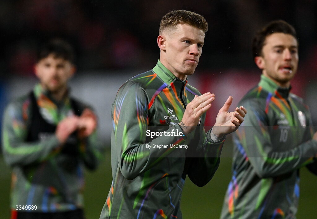 6 February 2026; James McClean of Derry City before the SSE Airtricity Men's Premier Division match between Derry City and Sligo Rovers at The Ryan McBride Brandywell Stadium in Derry. Photo by Stephen McCarthy/Sportsfile