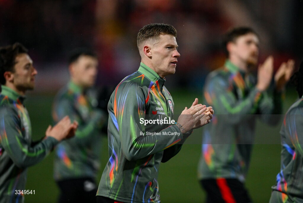 6 February 2026; James McClean of Derry City before the SSE Airtricity Men's Premier Division match between Derry City and Sligo Rovers at The Ryan McBride Brandywell Stadium in Derry. Photo by Stephen McCarthy/Sportsfile
