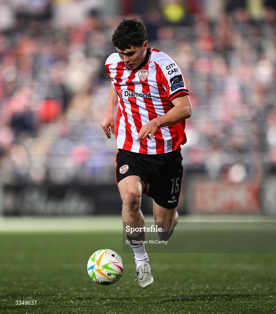 6 February 2026; James Clarke of Derry City during the SSE Airtricity Men's Premier Division match between Derry City and Sligo Rovers at The Ryan McBride Brandywell Stadium in Derry. Photo by Stephen McCarthy/Sportsfile