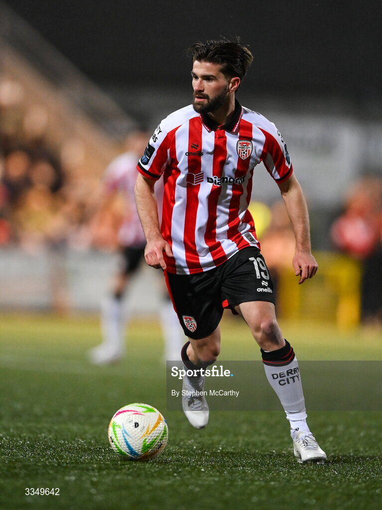 6 February 2026; Brandon Fleming of Derry City during the SSE Airtricity Men's Premier Division match between Derry City and Sligo Rovers at The Ryan McBride Brandywell Stadium in Derry. Photo by Stephen McCarthy/Sportsfile