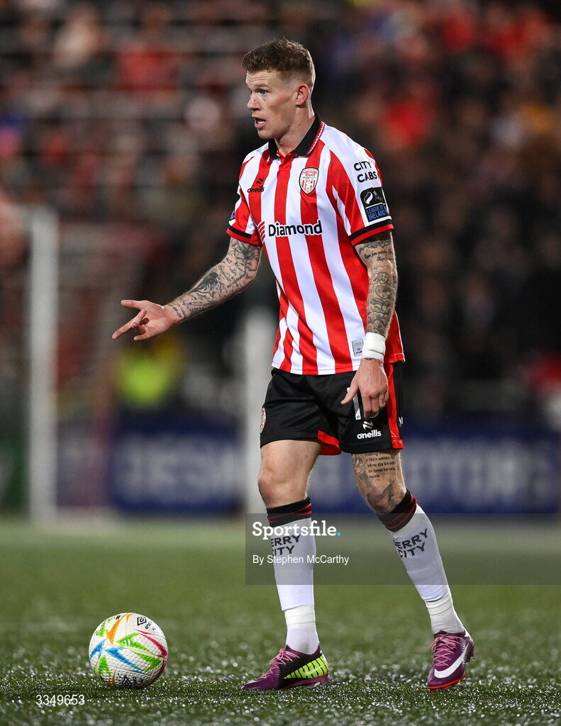 6 February 2026; James McClean of Derry City during the SSE Airtricity Men's Premier Division match between Derry City and Sligo Rovers at The Ryan McBride Brandywell Stadium in Derry. Photo by Stephen McCarthy/Sportsfile