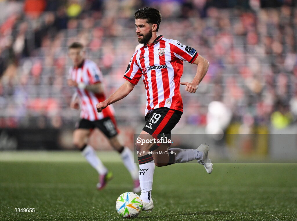 6 February 2026; Brandon Fleming of Derry City during the SSE Airtricity Men's Premier Division match between Derry City and Sligo Rovers at The Ryan McBride Brandywell Stadium in Derry. Photo by Stephen McCarthy/Sportsfile
