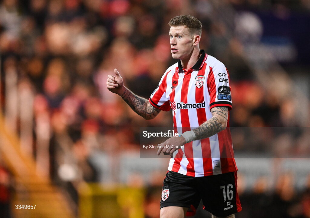 6 February 2026; James McClean of Derry City during the SSE Airtricity Men's Premier Division match between Derry City and Sligo Rovers at The Ryan McBride Brandywell Stadium in Derry. Photo by Stephen McCarthy/Sportsfile
