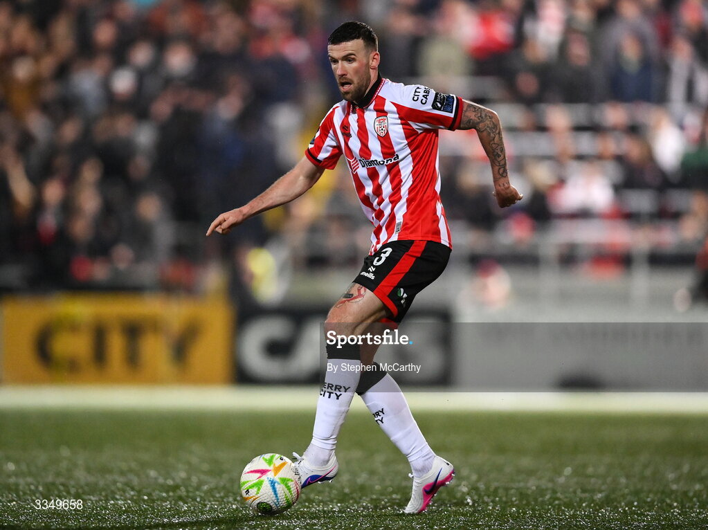 6 February 2026; Patrick McClean of Derry City during the SSE Airtricity Men's Premier Division match between Derry City and Sligo Rovers at The Ryan McBride Brandywell Stadium in Derry. Photo by Stephen McCarthy/Sportsfile