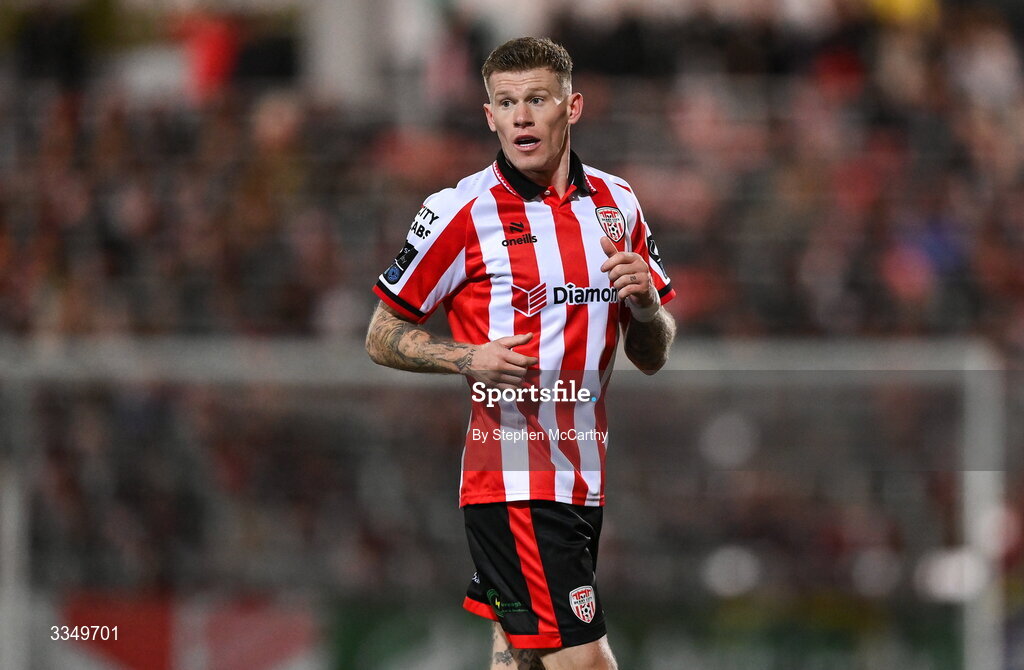6 February 2026; James McClean of Derry City during the SSE Airtricity Men's Premier Division match between Derry City and Sligo Rovers at The Ryan McBride Brandywell Stadium in Derry. Photo by Stephen McCarthy/Sportsfile