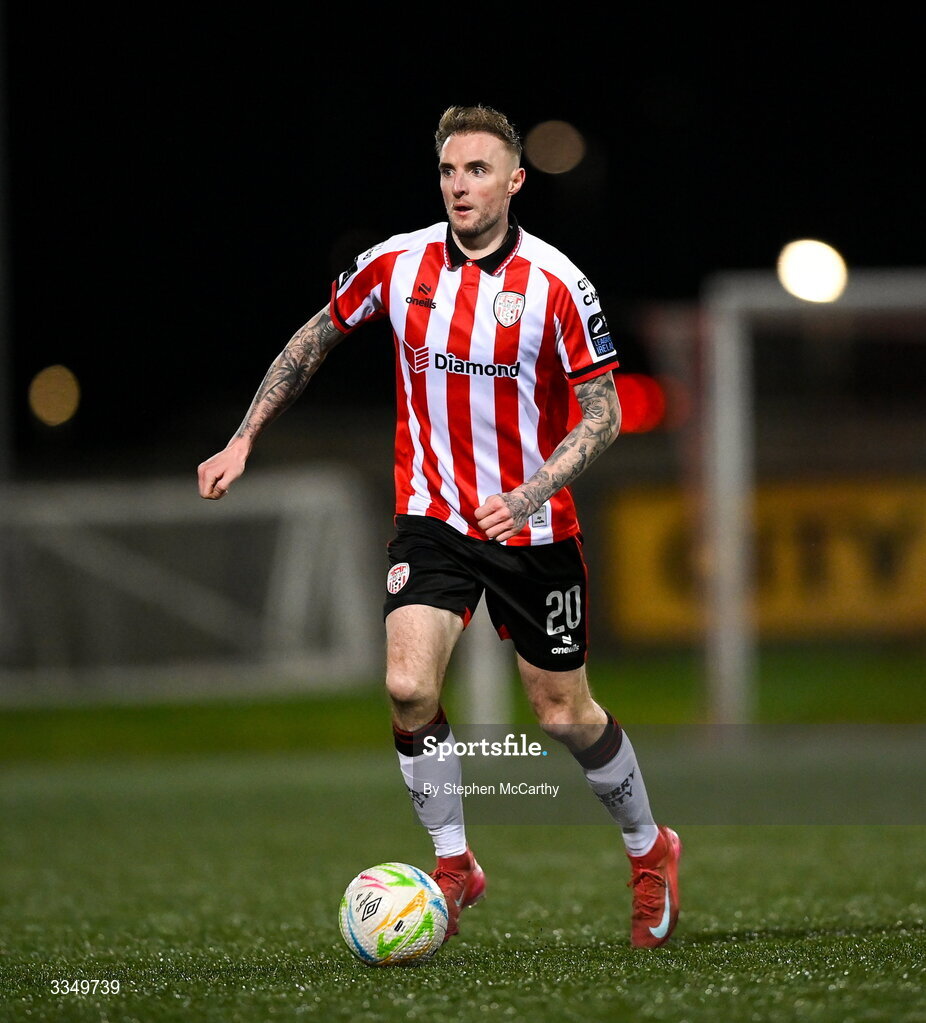 6 February 2026; Carl Winchester of Derry City during the SSE Airtricity Men's Premier Division match between Derry City and Sligo Rovers at The Ryan McBride Brandywell Stadium in Derry. Photo by Stephen McCarthy/Sportsfile