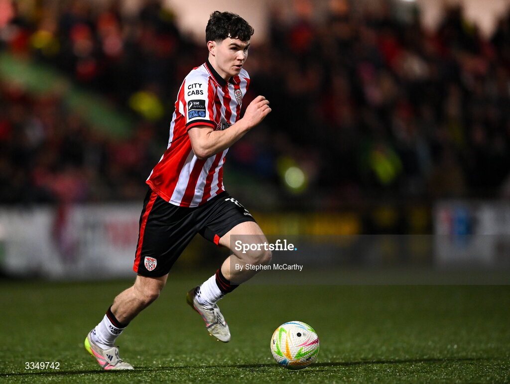 6 February 2026; James Clarke of Derry City during the SSE Airtricity Men's Premier Division match between Derry City and Sligo Rovers at The Ryan McBride Brandywell Stadium in Derry. Photo by Stephen McCarthy/Sportsfile