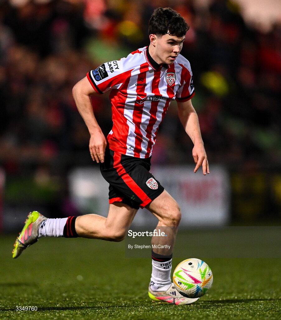 6 February 2026; James Clarke of Derry City during the SSE Airtricity Men's Premier Division match between Derry City and Sligo Rovers at The Ryan McBride Brandywell Stadium in Derry. Photo by Stephen McCarthy/Sportsfile