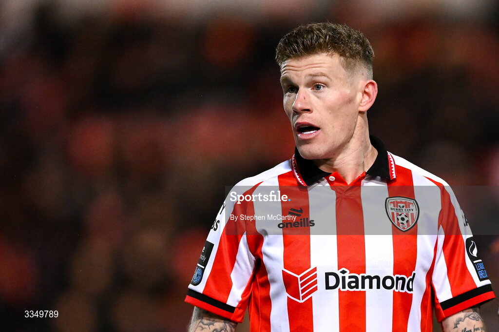 6 February 2026; James McClean of Derry City during the SSE Airtricity Men's Premier Division match between Derry City and Sligo Rovers at The Ryan McBride Brandywell Stadium in Derry. Photo by Stephen McCarthy/Sportsfile