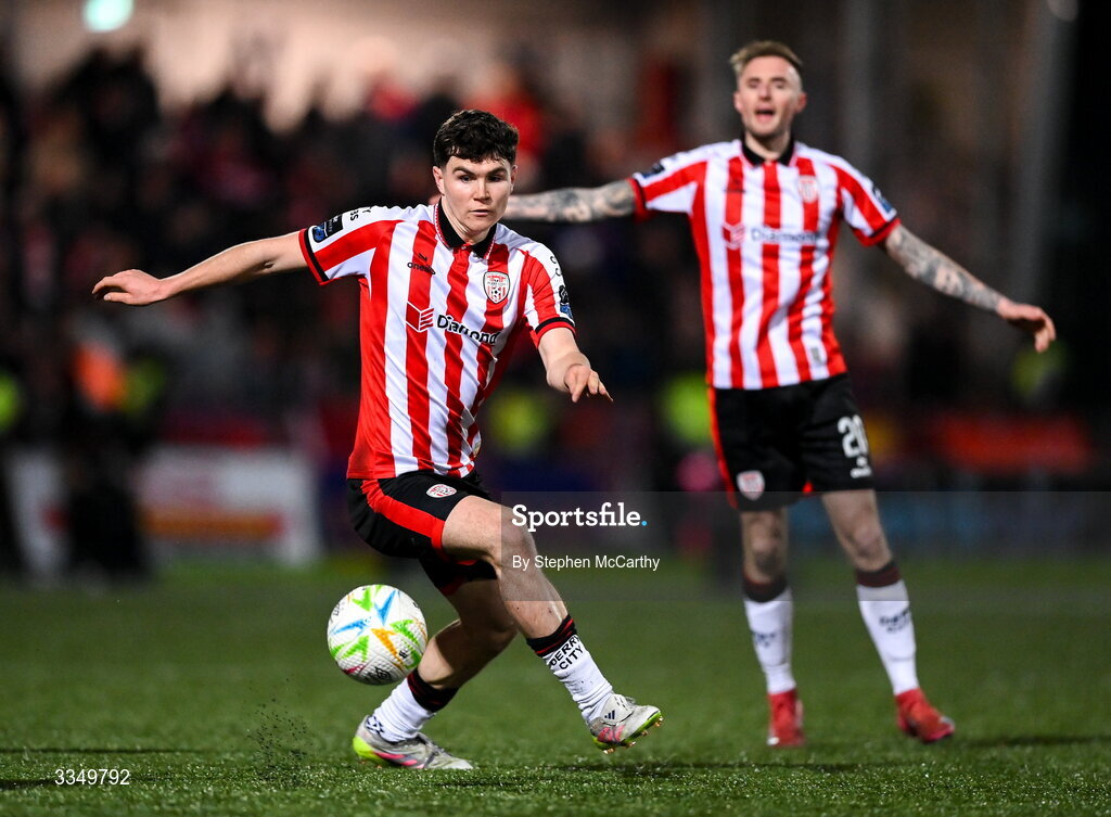 6 February 2026; James Clarke of Derry City during the SSE Airtricity Men's Premier Division match between Derry City and Sligo Rovers at The Ryan McBride Brandywell Stadium in Derry. Photo by Stephen McCarthy/Sportsfile