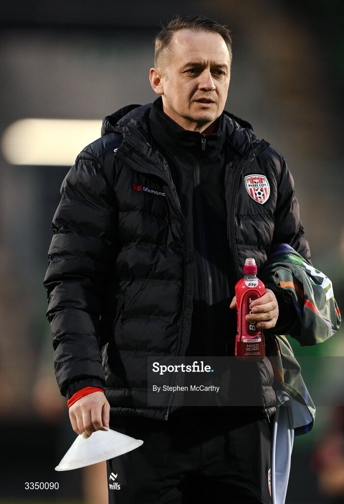 31 January 2026; Derry City kitman Kieran Doyle before the 2026 Men's President's Cup final match between Shamrock Rovers and Derry City at Tallaght Stadium in Dublin. Photo by Stephen McCarthy/Sportsfile