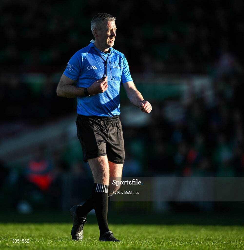 8 February 2026; Referee Shane Hynes during the Allianz Hurling League Division 1A match between Limerick and Kilkenny at TUS Gaelic Grounds in Limerick. Photo by Ray McManus/Sportsfile