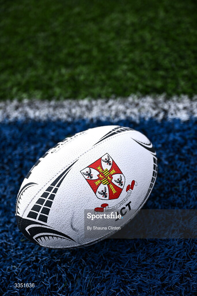 9 February 2026; A general view of a training ball before the Bank of Ireland Leinster Rugby Boys Schools Junior Cup First Round match between Gonzaga College and St Michael’s College at Energia Park in Dublin. Photo by Shauna Clinton/Sportsfile