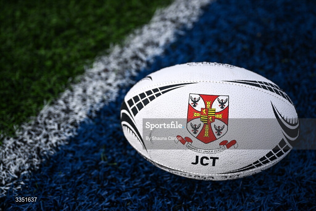 9 February 2026; A general view of a training ball before the Bank of Ireland Leinster Rugby Boys Schools Junior Cup First Round match between Gonzaga College and St Michael’s College at Energia Park in Dublin. Photo by Shauna Clinton/Sportsfile
