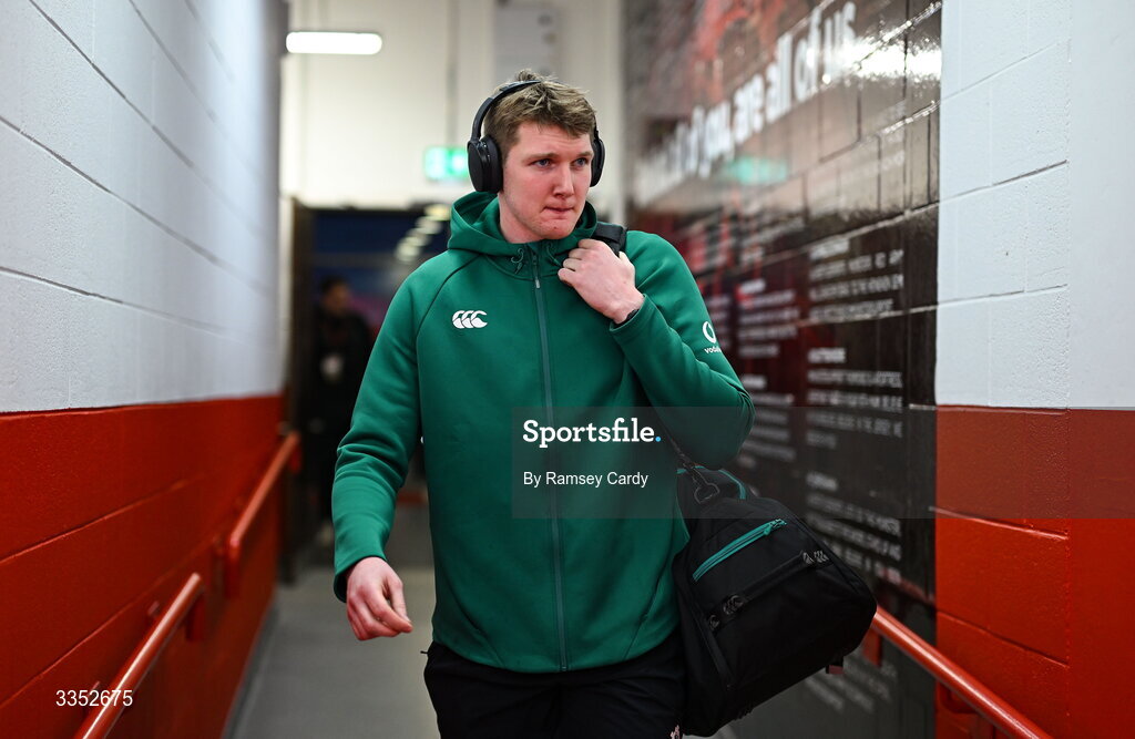 6 February 2026; Charlie Irvine of Ireland XV before the representative fixture rugby union match between Ireland XV and England A at Thomond Park in Limerick. Photo by Ramsey Cardy/Sportsfile