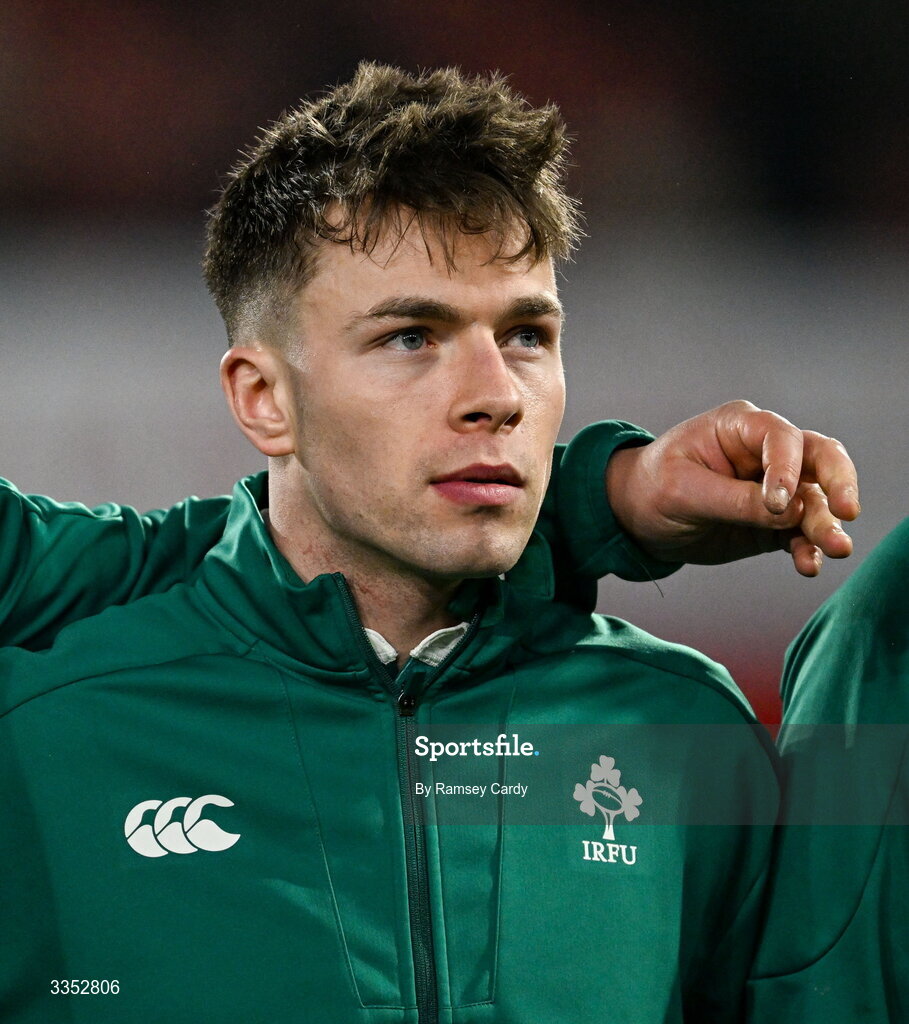 6 February 2026; Matthew Devine of Ireland XV before the representative fixture rugby union match between Ireland XV and England A at Thomond Park in Limerick. Photo by Ramsey Cardy/Sportsfile