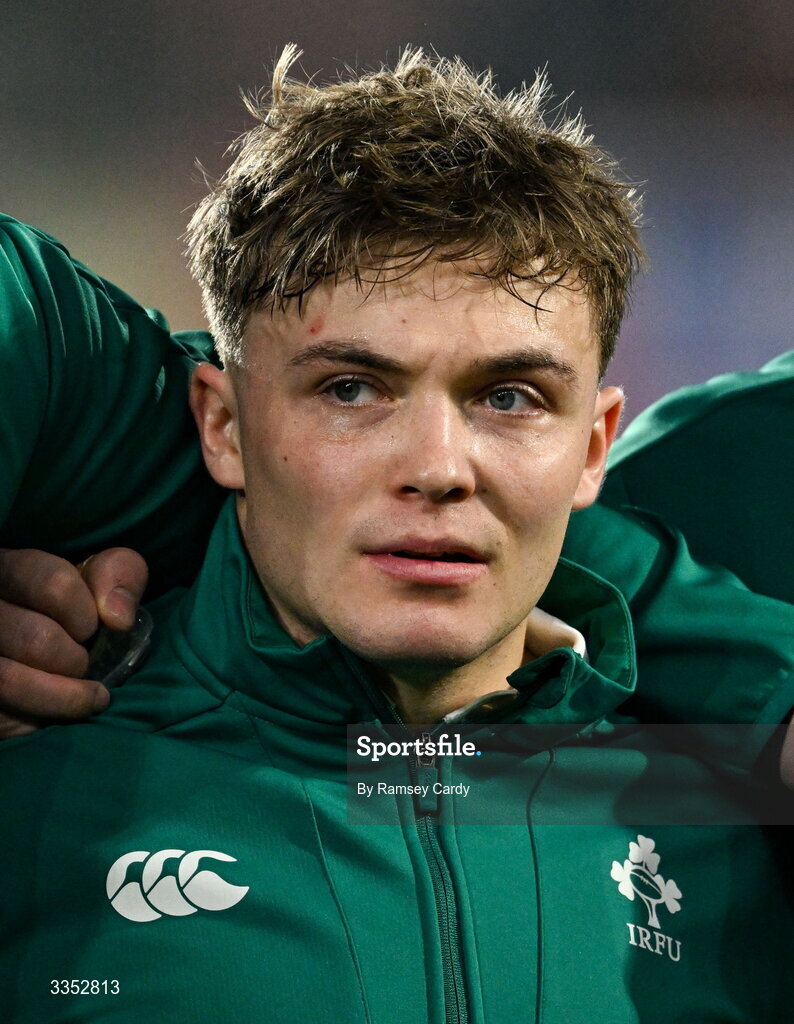 6 February 2026; Fintan Gunne of Ireland XV before the representative fixture rugby union match between Ireland XV and England A at Thomond Park in Limerick. Photo by Ramsey Cardy/Sportsfile