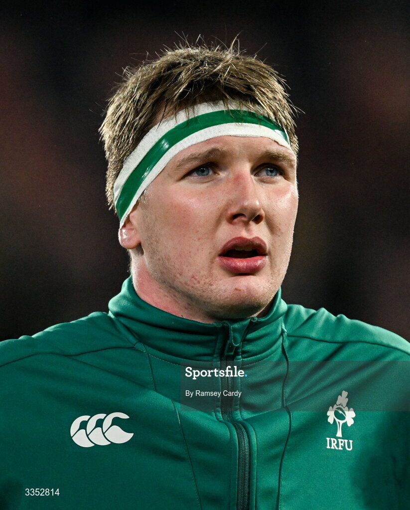 6 February 2026; Charlie Irvine of Ireland XV before the representative fixture rugby union match between Ireland XV and England A at Thomond Park in Limerick. Photo by Ramsey Cardy/Sportsfile