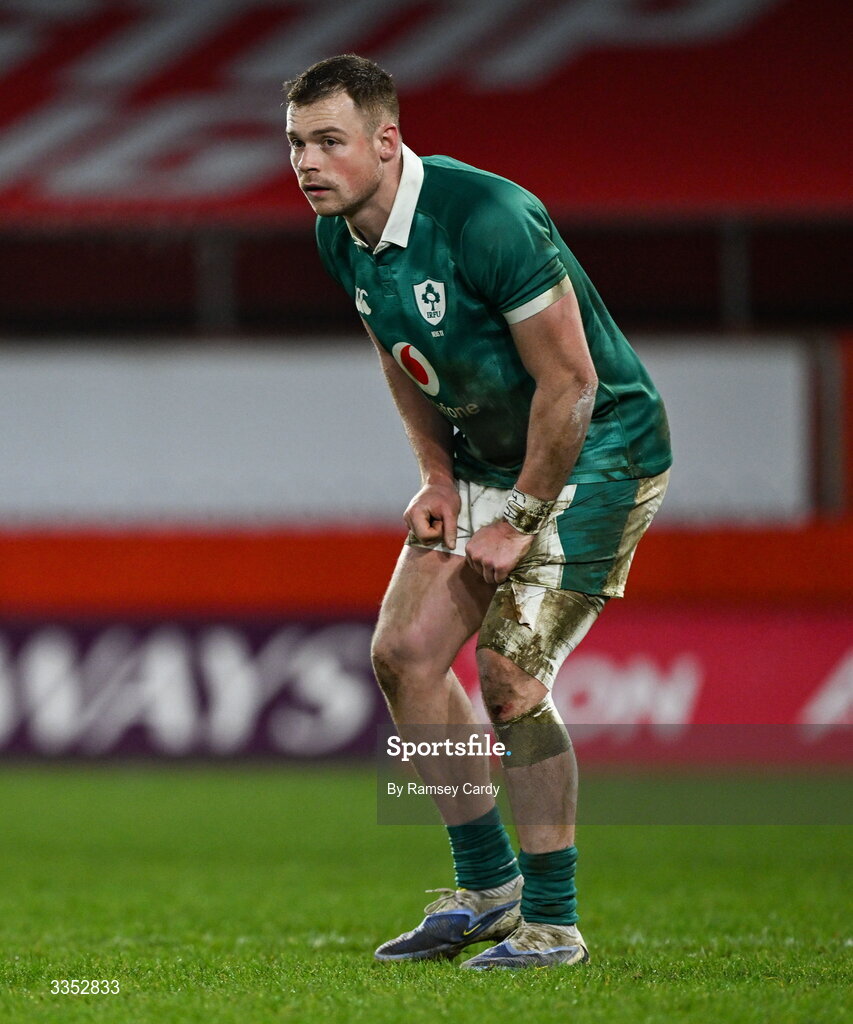 6 February 2026; Zac Ward of Ireland XV during the representative fixture rugby union match between Ireland XV and England A at Thomond Park in Limerick. Photo by Ramsey Cardy/Sportsfile