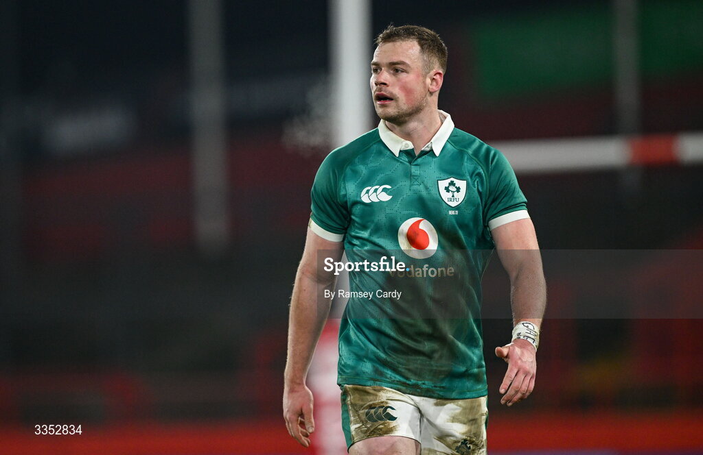 6 February 2026; Zac Ward of Ireland XV during the representative fixture rugby union match between Ireland XV and England A at Thomond Park in Limerick. Photo by Ramsey Cardy/Sportsfile