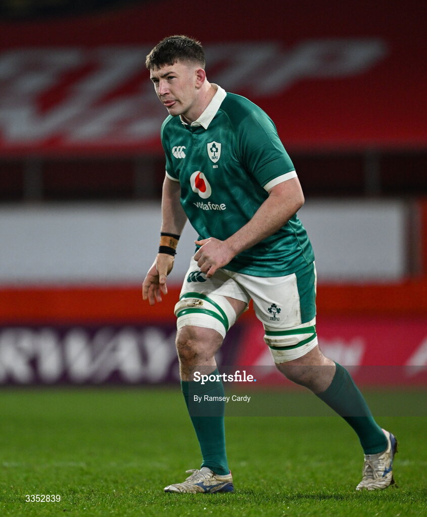 6 February 2026; Harry Sheridan of Ireland XV during the representative fixture rugby union match between Ireland XV and England A at Thomond Park in Limerick. Photo by Ramsey Cardy/Sportsfile