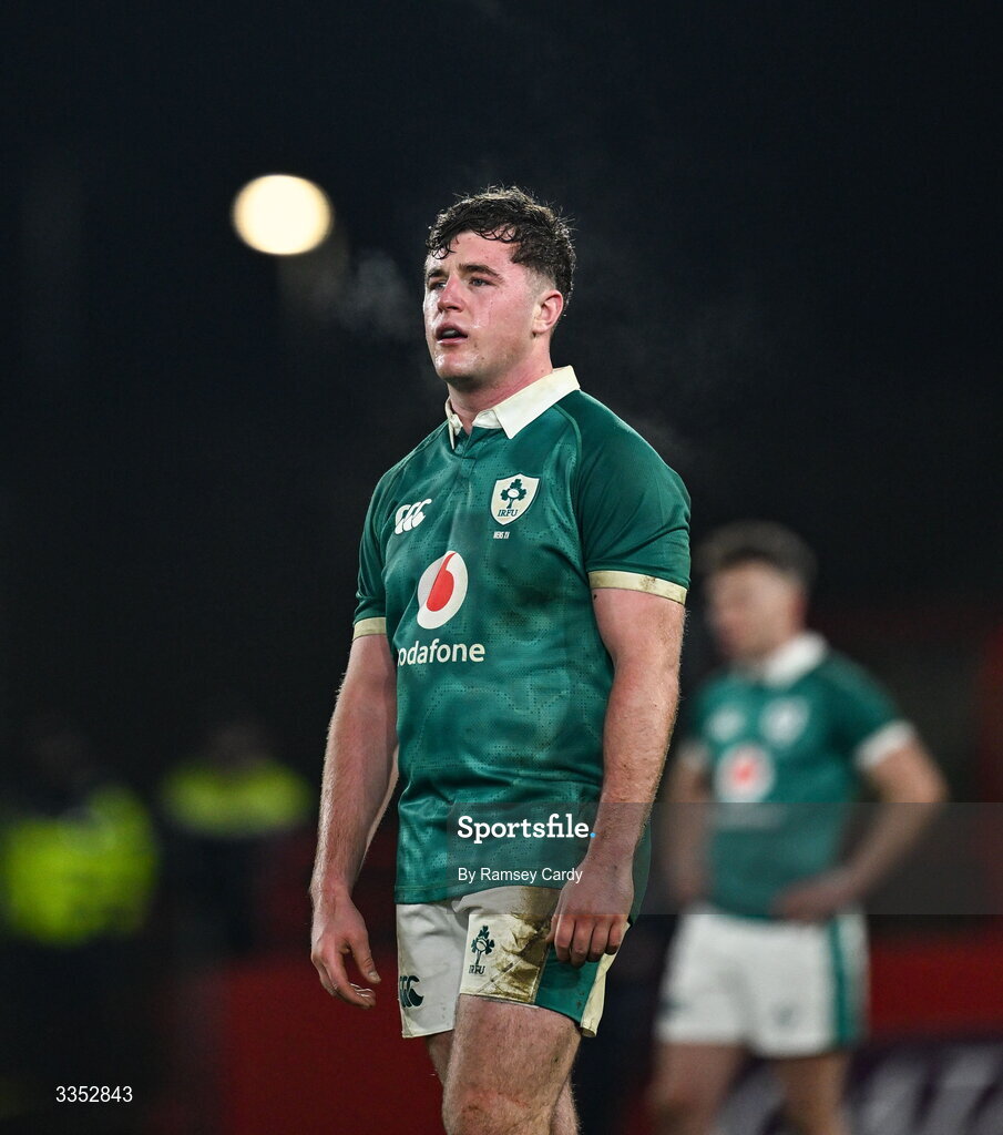 6 February 2026; Gus McCarthy of Ireland XV during the representative fixture rugby union match between Ireland XV and England A at Thomond Park in Limerick. Photo by Ramsey Cardy/Sportsfile