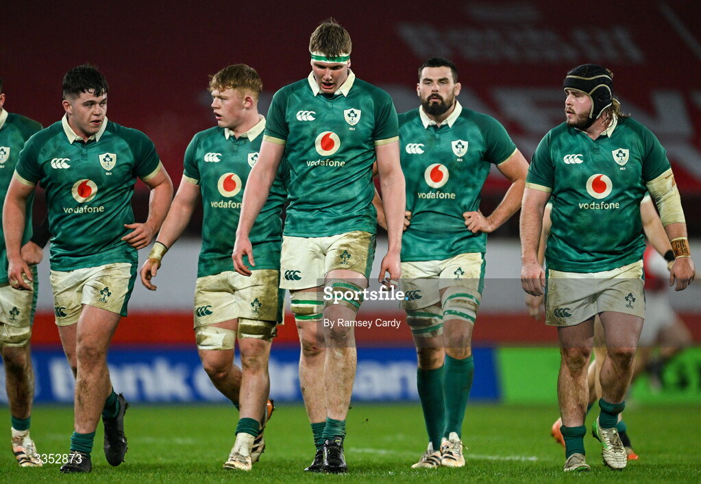 6 February 2026; Charlie Irvine of Ireland XV during the representative fixture rugby union match between Ireland XV and England A at Thomond Park in Limerick. Photo by Ramsey Cardy/Sportsfile