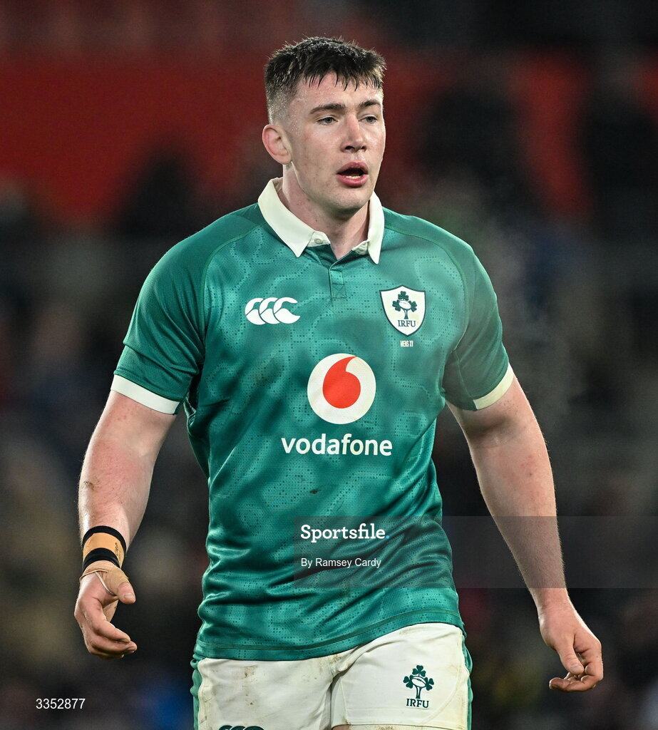 6 February 2026; Harry Sheridan of Ireland XV during the representative fixture rugby union match between Ireland XV and England A at Thomond Park in Limerick. Photo by Ramsey Cardy/Sportsfile