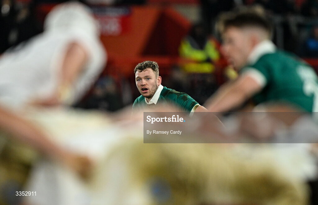 6 February 2026; Cathal Forde of Ireland XV during the representative fixture rugby union match between Ireland XV and England A at Thomond Park in Limerick. Photo by Ramsey Cardy/Sportsfile
