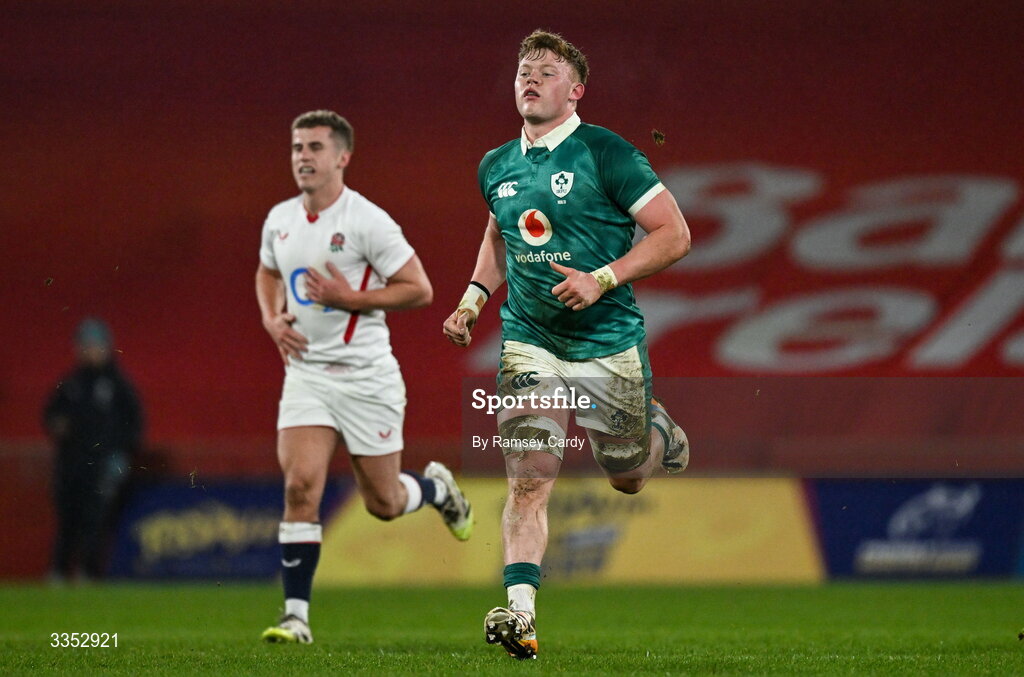 6 February 2026; Bryn Ward of Ireland XV during the representative fixture rugby union match between Ireland XV and England A at Thomond Park in Limerick. Photo by Ramsey Cardy/Sportsfile