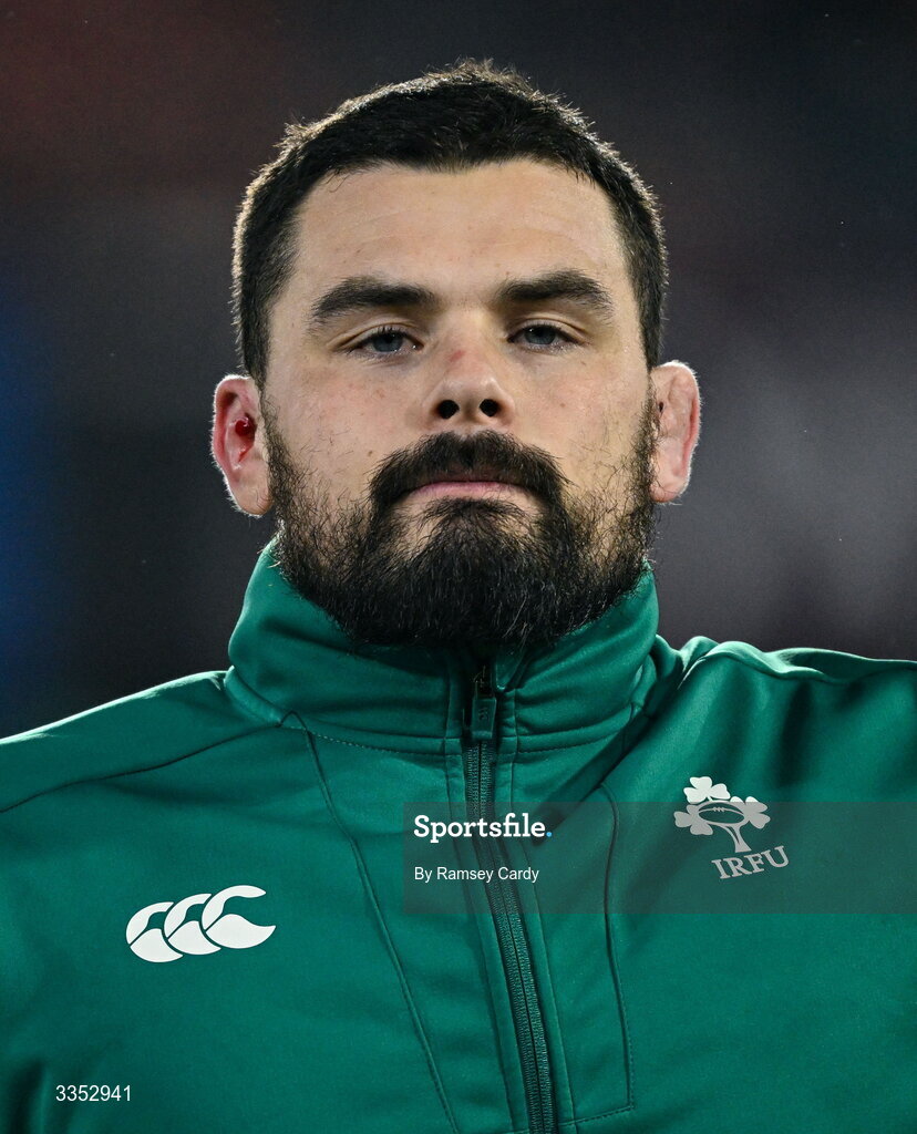6 February 2026; Max Deegan of Ireland XV before the representative fixture rugby union match between Ireland XV and England A at Thomond Park in Limerick. Photo by Ramsey Cardy/Sportsfile