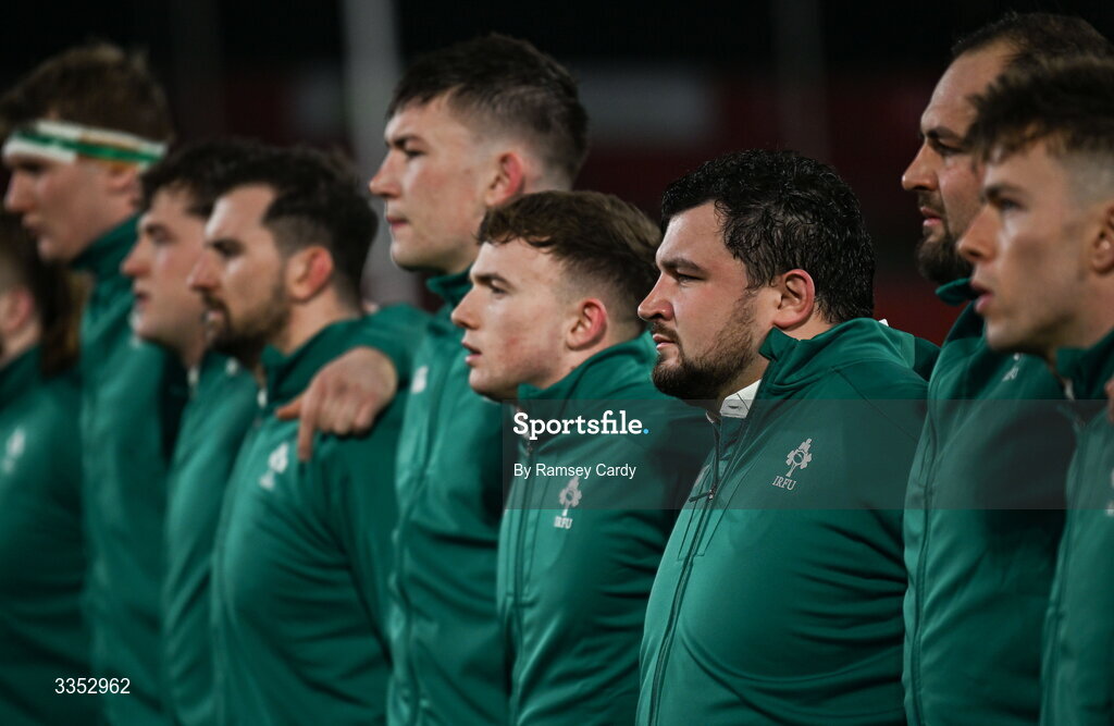 6 February 2026; Sam Crean of Ireland XV before the representative fixture rugby union match between Ireland XV and England A at Thomond Park in Limerick. Photo by Ramsey Cardy/Sportsfile