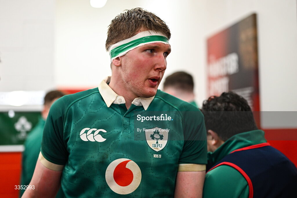 6 February 2026; Charlie Irvine of Ireland XV during the representative fixture rugby union match between Ireland XV and England A at Thomond Park in Limerick. Photo by Ramsey Cardy/Sportsfile