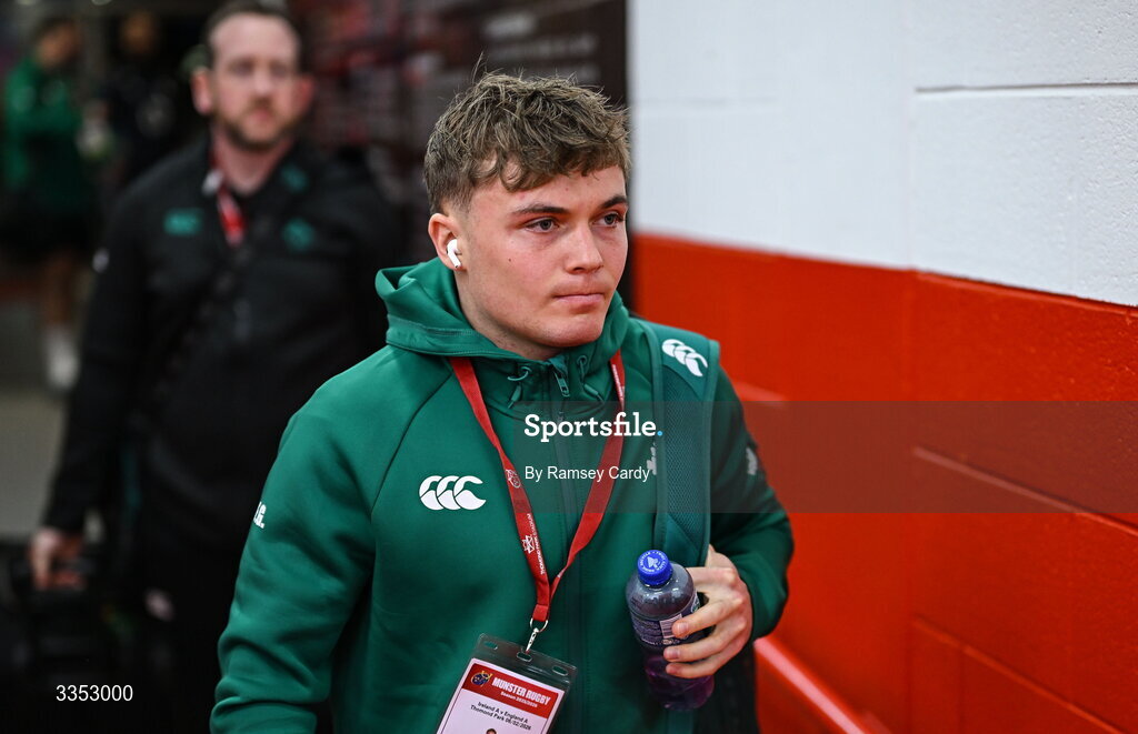 6 February 2026; Fintan Gunne of Ireland XV before the representative fixture rugby union match between Ireland XV and England A at Thomond Park in Limerick. Photo by Ramsey Cardy/Sportsfile