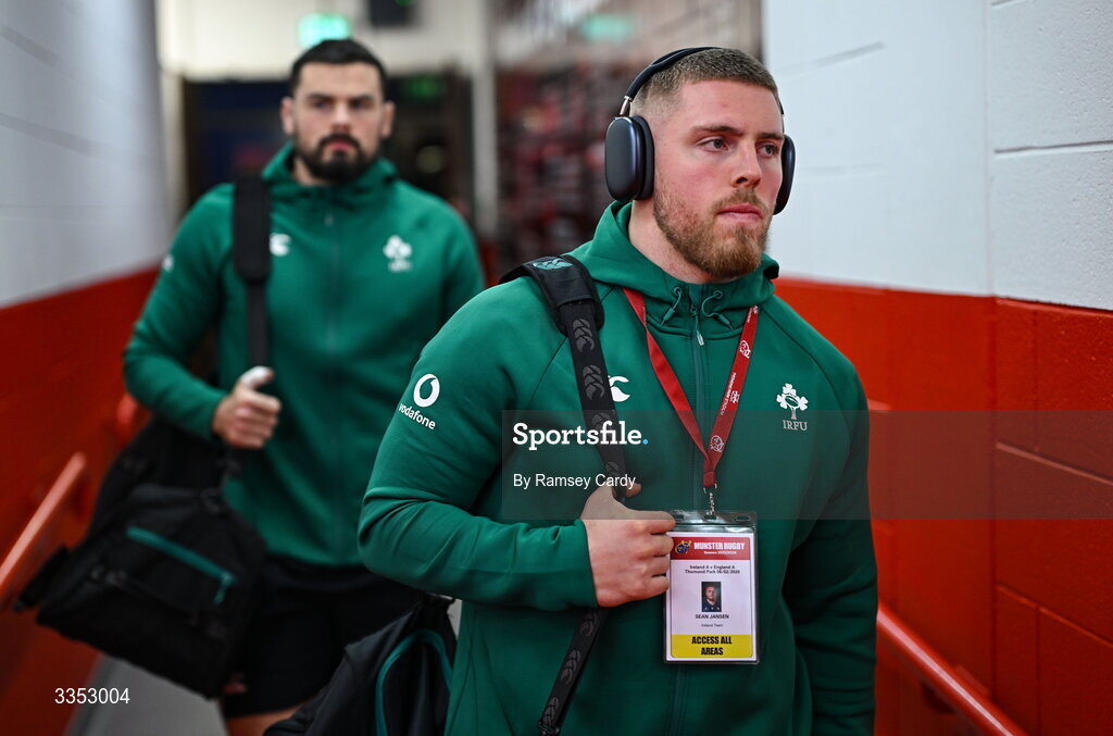 6 February 2026; Sean Jansen of Ireland XV before the representative fixture rugby union match between Ireland XV and England A at Thomond Park in Limerick. Photo by Ramsey Cardy/Sportsfile