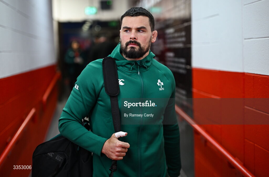 6 February 2026; Max Deegan of Ireland XV before the representative fixture rugby union match between Ireland XV and England A at Thomond Park in Limerick. Photo by Ramsey Cardy/Sportsfile