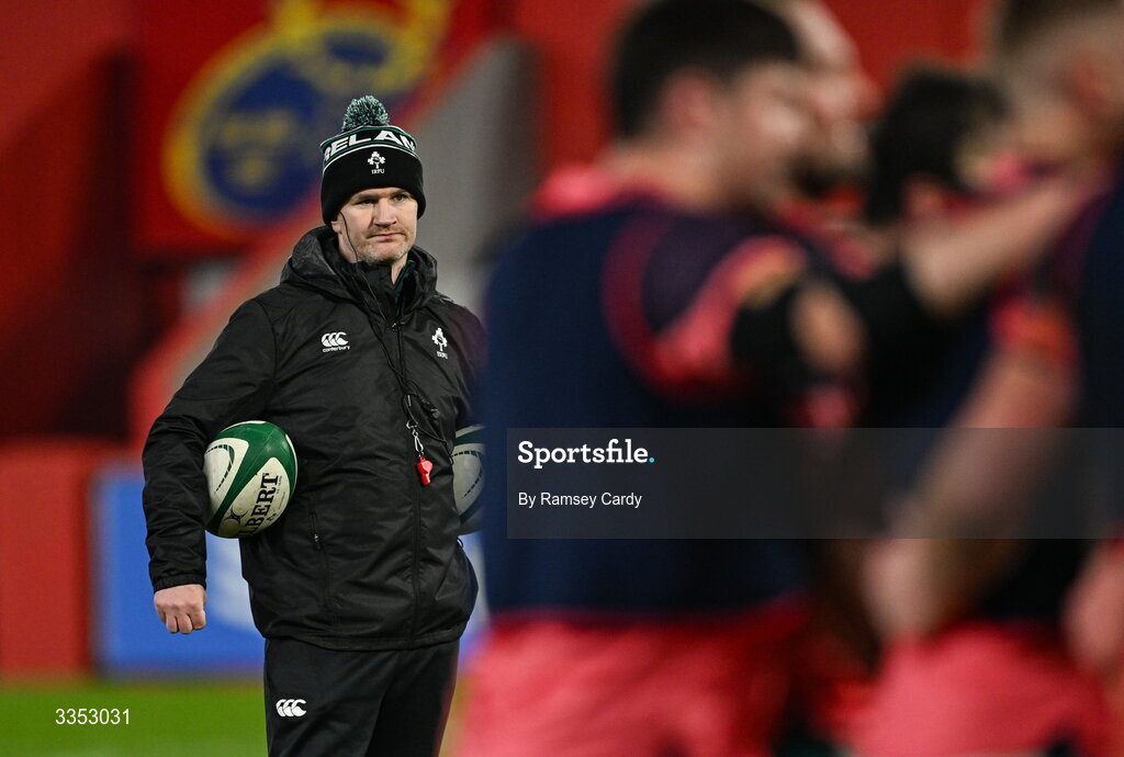 6 February 2026; Ireland XV attack coach Mark Sexton before the representative fixture rugby union match between Ireland XV and England A at Thomond Park in Limerick. Photo by Ramsey Cardy/Sportsfile