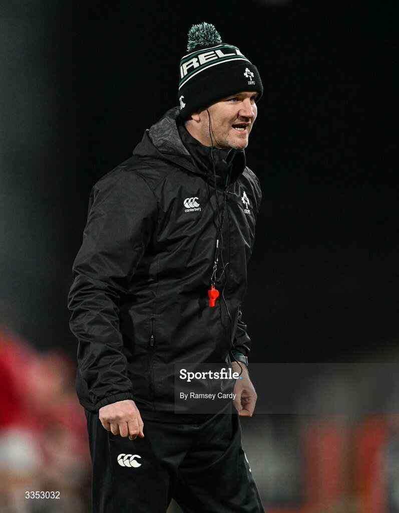 6 February 2026; Ireland XV attack coach Mark Sexton before the representative fixture rugby union match between Ireland XV and England A at Thomond Park in Limerick. Photo by Ramsey Cardy/Sportsfile