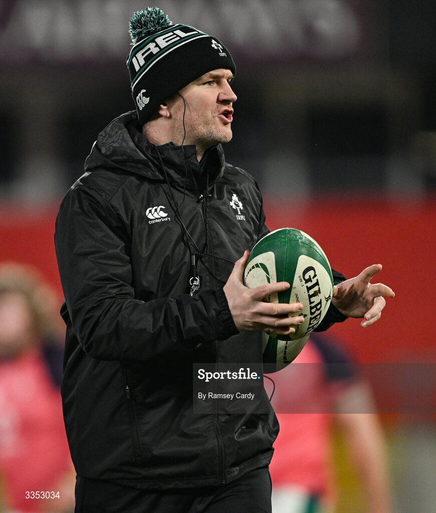 6 February 2026; Ireland XV attack coach Mark Sexton before the representative fixture rugby union match between Ireland XV and England A at Thomond Park in Limerick. Photo by Ramsey Cardy/Sportsfile