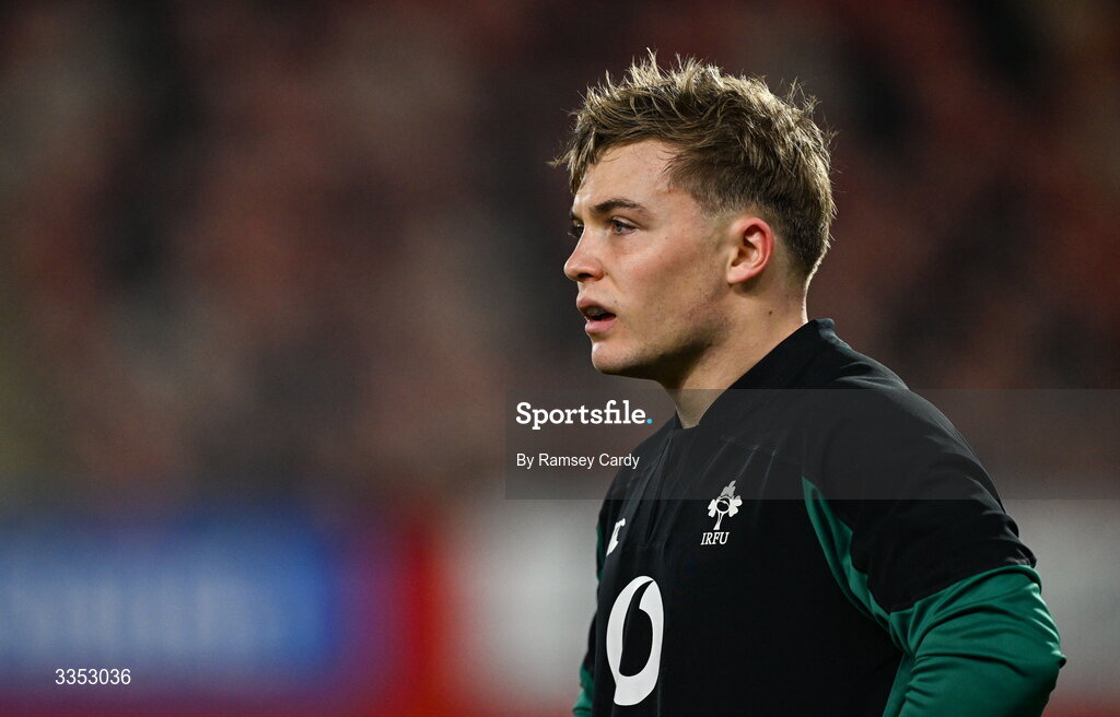 6 February 2026; Fintan Gunne of Ireland XV before the representative fixture rugby union match between Ireland XV and England A at Thomond Park in Limerick. Photo by Ramsey Cardy/Sportsfile