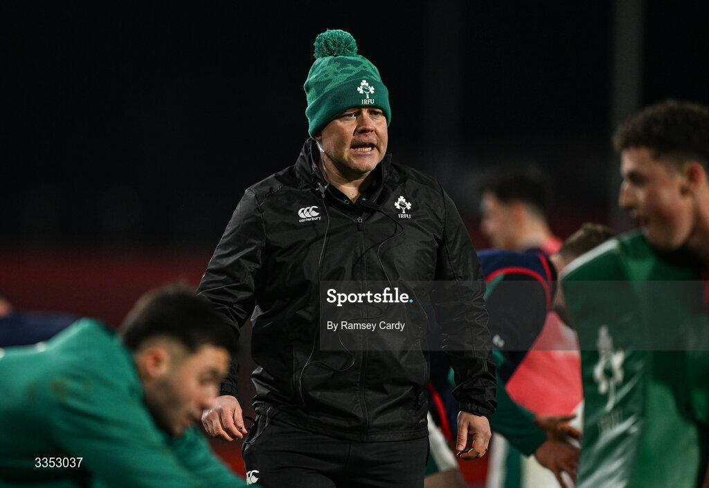 6 February 2026; Ireland XV head coach Colm Tucker before the representative fixture rugby union match between Ireland XV and England A at Thomond Park in Limerick. Photo by Ramsey Cardy/Sportsfile