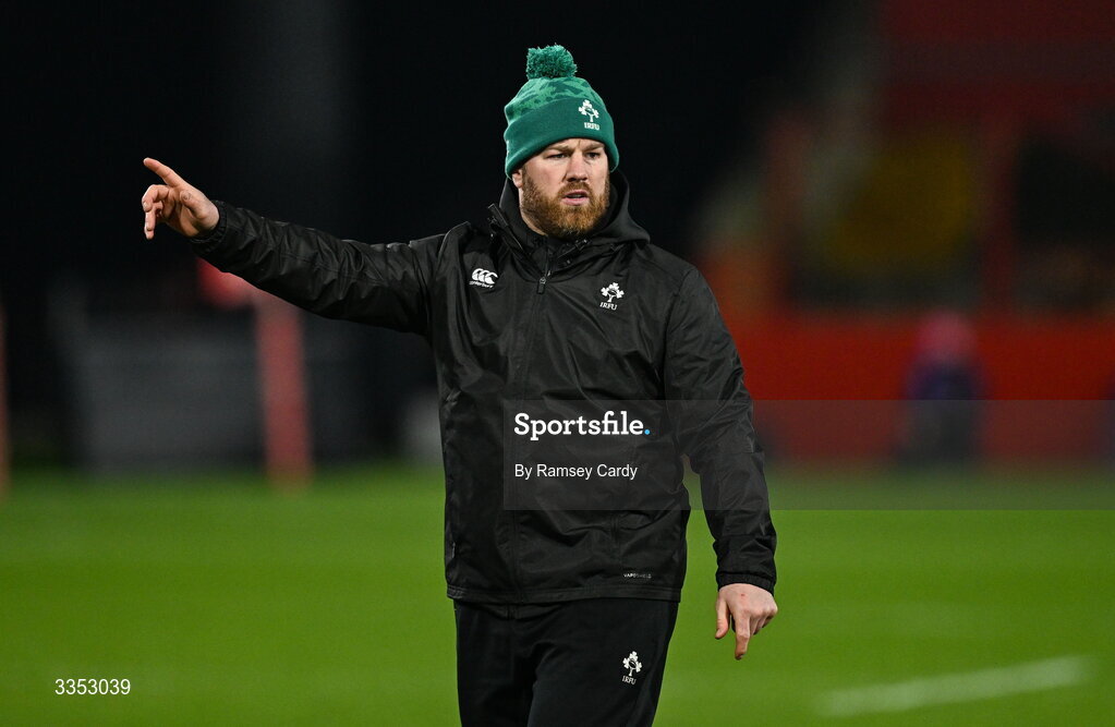 6 February 2026; Ireland XV defence coach Sean O’Brien before the representative fixture rugby union match between Ireland XV and England A at Thomond Park in Limerick. Photo by Ramsey Cardy/Sportsfile