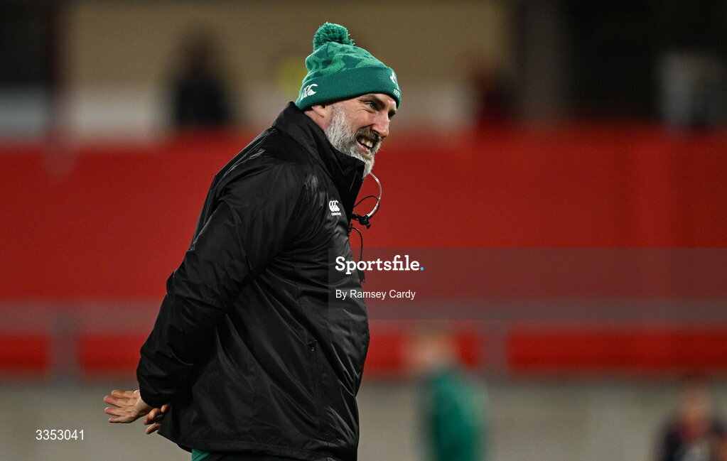 6 February 2026; Ireland XV forwards coach John Muldoon before the representative fixture rugby union match between Ireland XV and England A at Thomond Park in Limerick. Photo by Ramsey Cardy/Sportsfile
