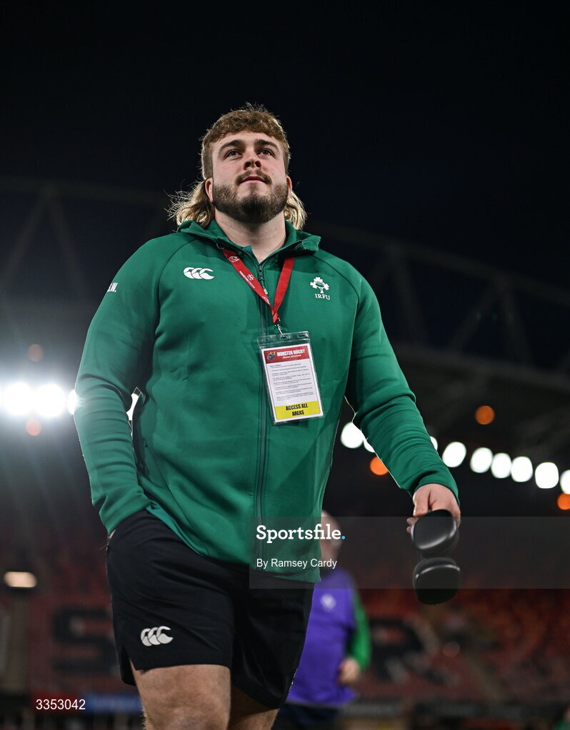 6 February 2026; Scott Wilson of Ireland XV before the representative fixture rugby union match between Ireland XV and England A at Thomond Park in Limerick. Photo by Ramsey Cardy/Sportsfile