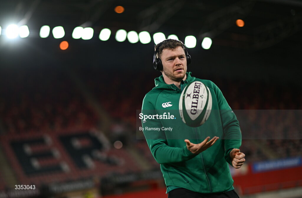 6 February 2026; Cathal Forde of Ireland XV before the representative fixture rugby union match between Ireland XV and England A at Thomond Park in Limerick. Photo by Ramsey Cardy/Sportsfile