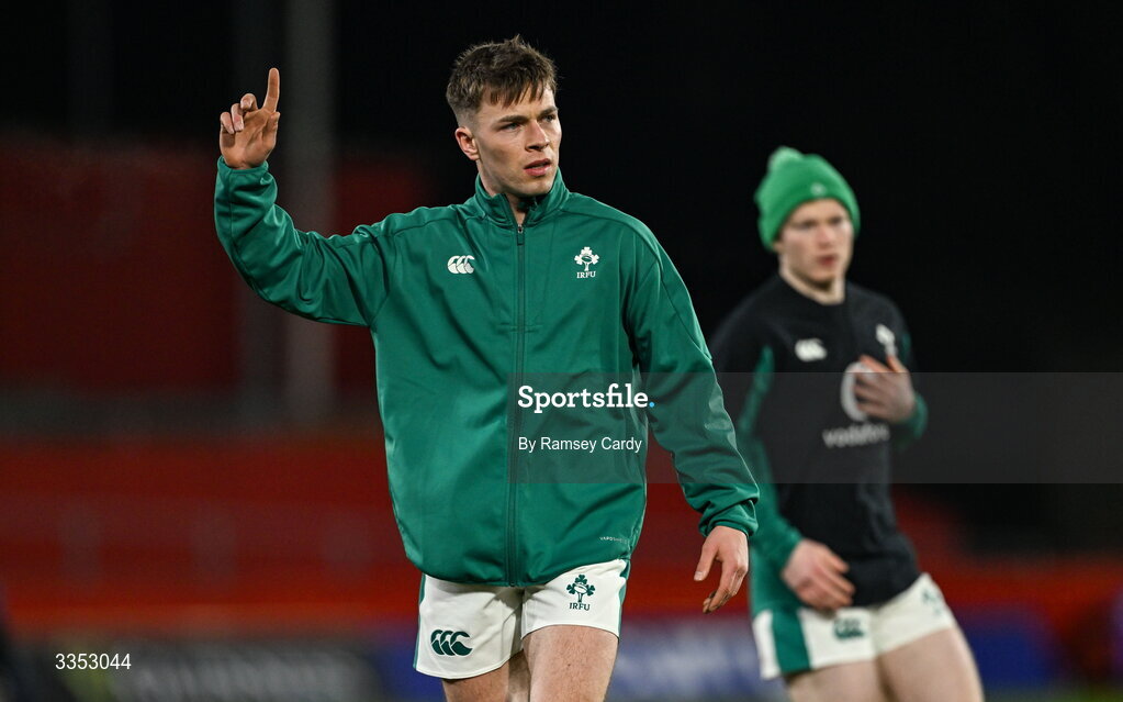 6 February 2026; Matthew Devine of Ireland XV before the representative fixture rugby union match between Ireland XV and England A at Thomond Park in Limerick. Photo by Ramsey Cardy/Sportsfile