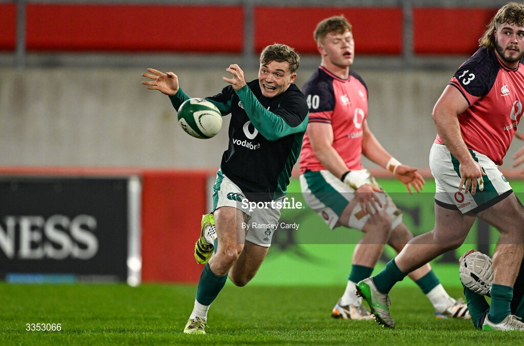 6 February 2026; Fintan Gunne of Ireland XV before the representative fixture rugby union match between Ireland XV and England A at Thomond Park in Limerick. Photo by Ramsey Cardy/Sportsfile