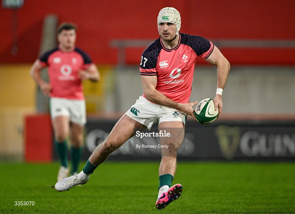 6 February 2026; Shane Daly of Ireland XV before the representative fixture rugby union match between Ireland XV and England A at Thomond Park in Limerick. Photo by Ramsey Cardy/Sportsfile